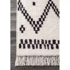 Kirklands Home Black and White Tracy Fringed Area Rug, 5x8 Outlet