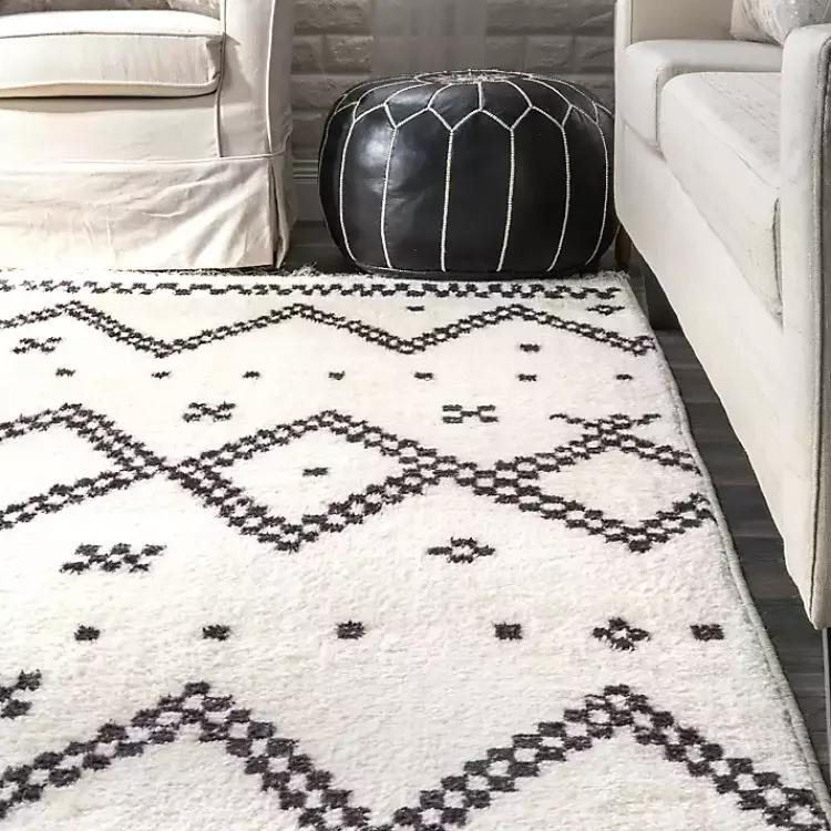 Kirklands Home Black and White Tracy Fringed Area Rug, 5x8 Outlet