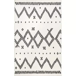 Kirklands Home Black and White Tracy Fringed Area Rug, 8x10 Clearance