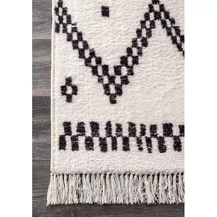 Kirklands Home Black and White Tracy Fringed Area Rug, 8x10 Clearance
