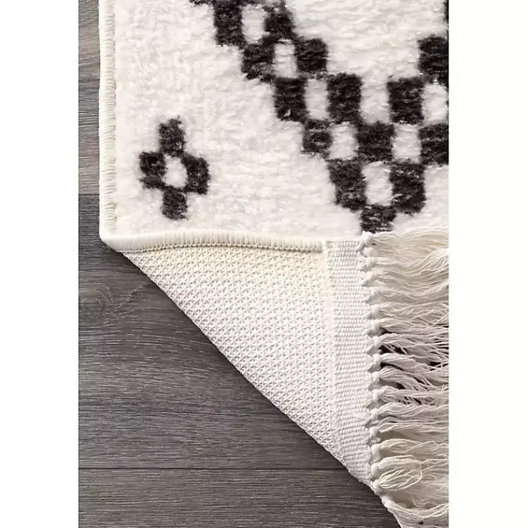 Kirklands Home Black and White Tracy Fringed Area Rug, 8x10 Clearance