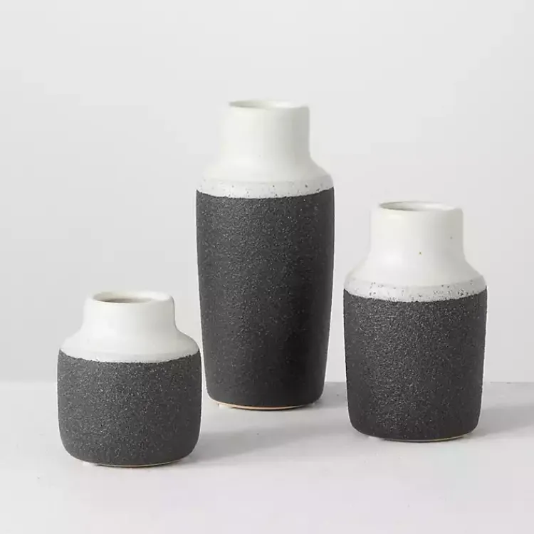 Vases>Kirklands Home Black and White Two Tone Ceramic Vases, Set of 3