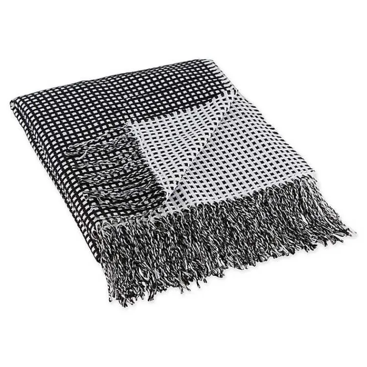 Blankets & Throws>Kirklands Home and White Waffle Knit Fringe Throw Black