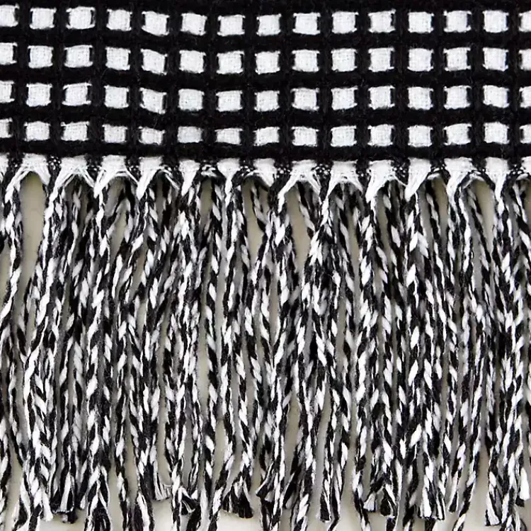 Blankets & Throws>Kirklands Home and White Waffle Knit Fringe Throw Black