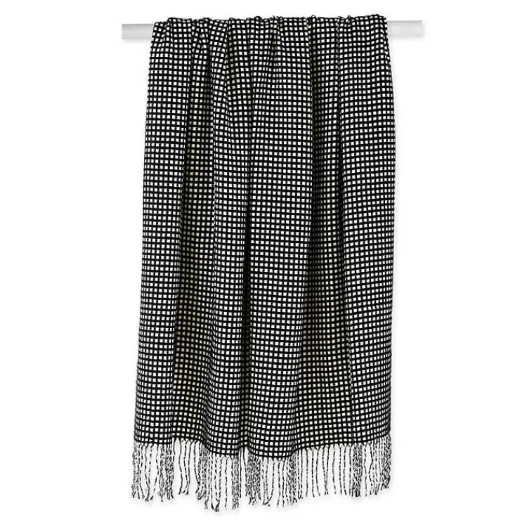 Blankets & Throws>Kirklands Home and White Waffle Knit Fringe Throw Black