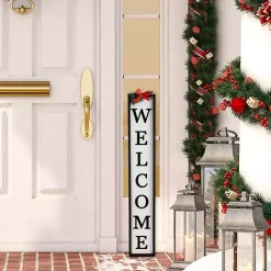 Outdoor Christmas Decorations>Kirklands Home Black and White Welcome Christmas Porch Board