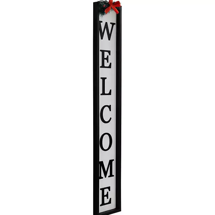 Outdoor Christmas Decorations>Kirklands Home Black and White Welcome Christmas Porch Board
