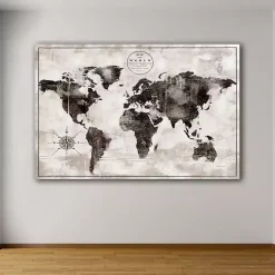 Kirklands Home Black and White World Map Giclee Canvas Art Print Hot