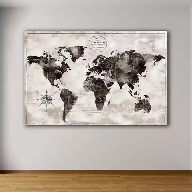Kirklands Home Black and White World Map Giclee Canvas Art Print Hot