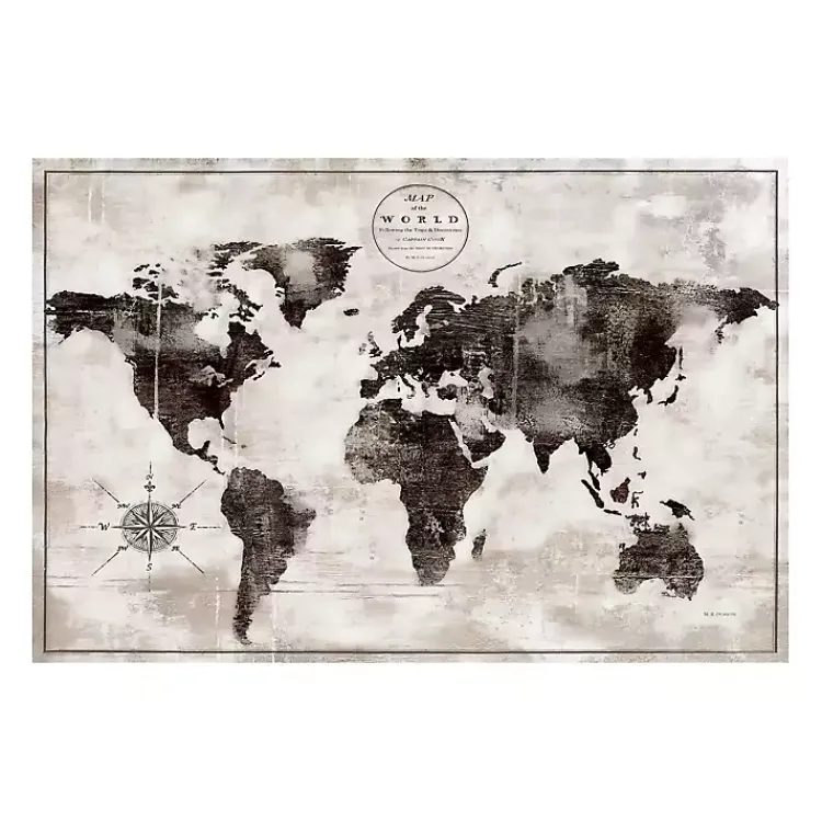 Kirklands Home Black and White World Map Giclee Canvas Art Print Hot