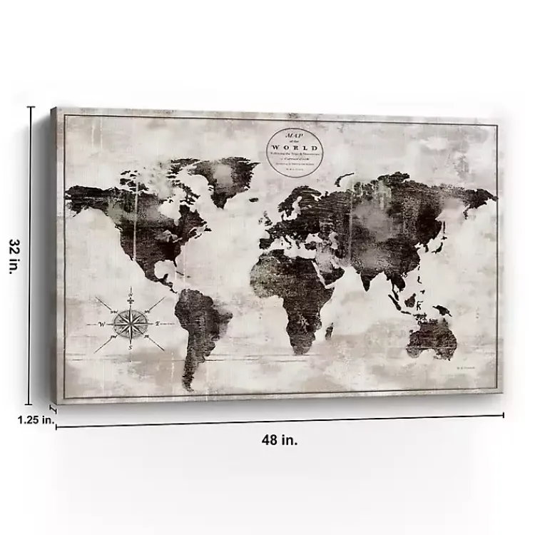 Kirklands Home Black and White World Map Giclee Canvas Art Print Hot