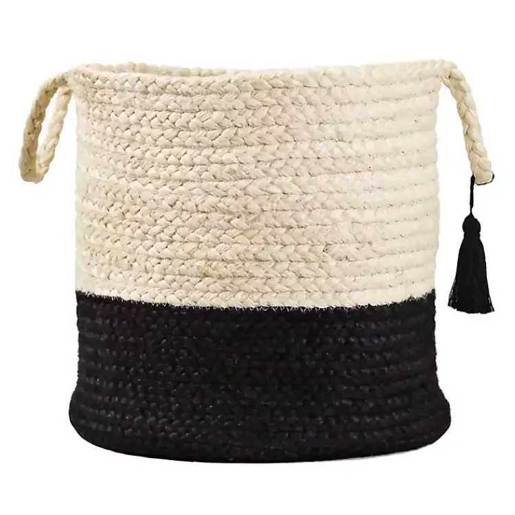 Baskets & Boxes>Kirklands Home Black and White Woven Basket with Tassel, 19 in.