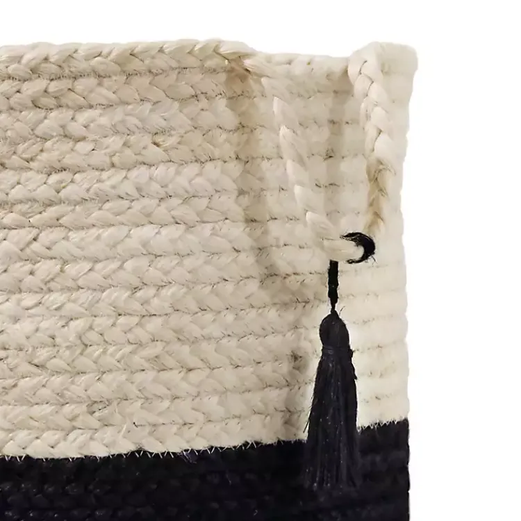 Baskets & Boxes>Kirklands Home Black and White Woven Basket with Tassel, 19 in.