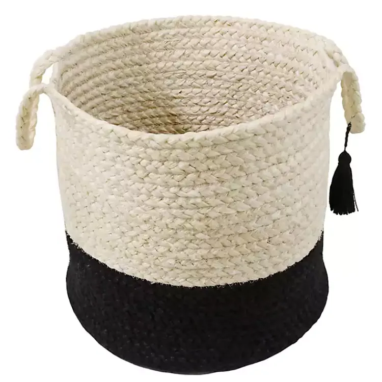 Baskets & Boxes>Kirklands Home Black and White Woven Basket with Tassel, 19 in.