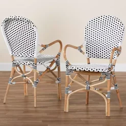 Kirklands Home Black and White Woven Dining Chairs, Set of 2 Clearance