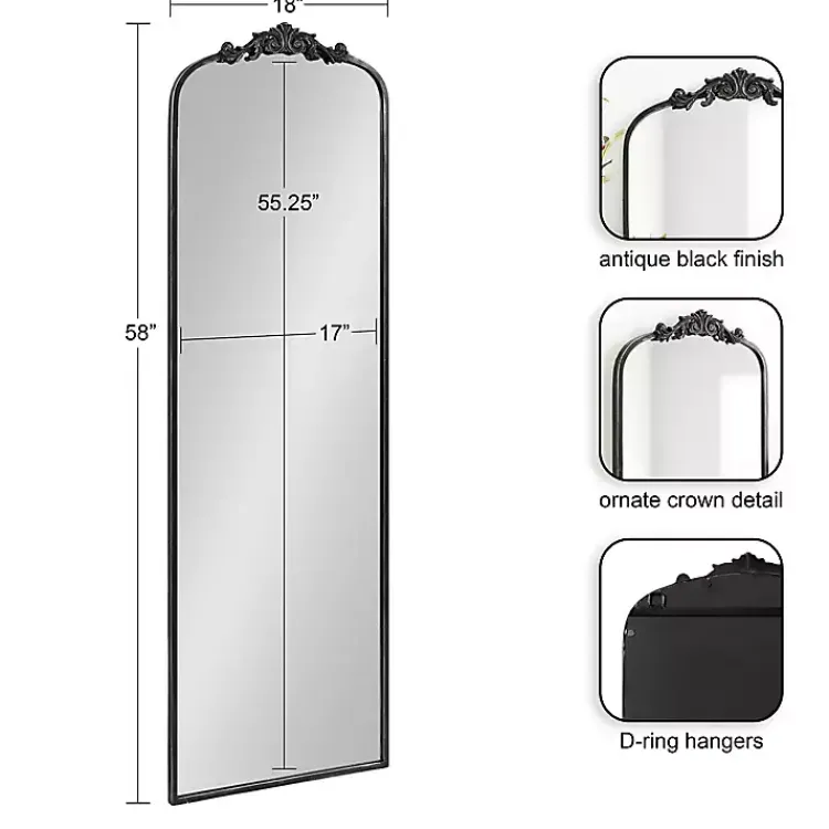 Kirklands Home Black Arch Ornate Crown Full Length Wall Mirror