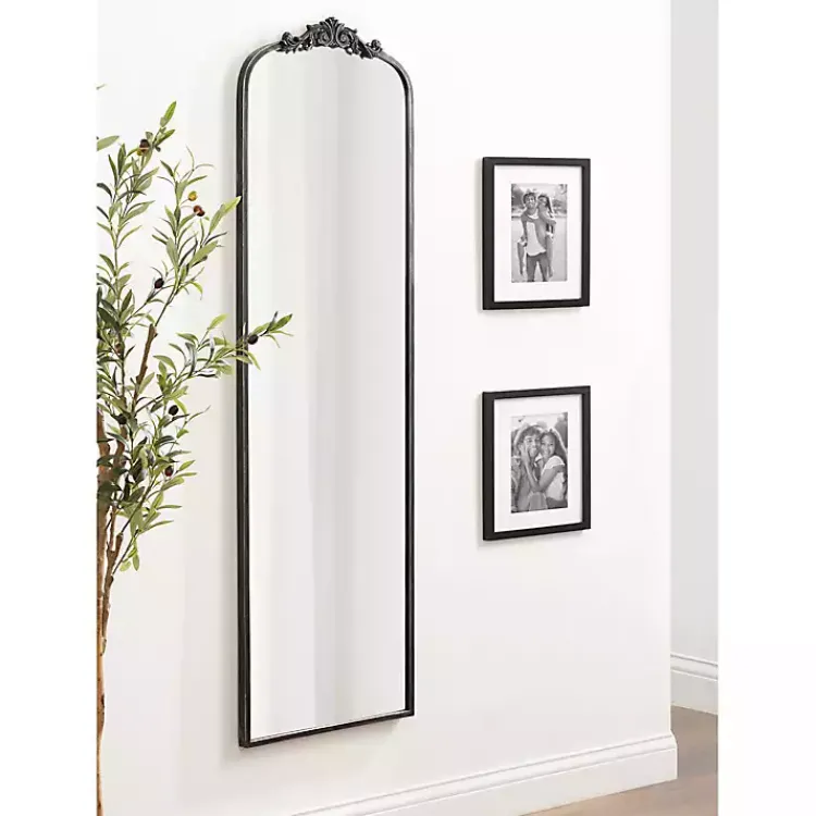 Kirklands Home Black Arch Ornate Crown Full Length Wall Mirror