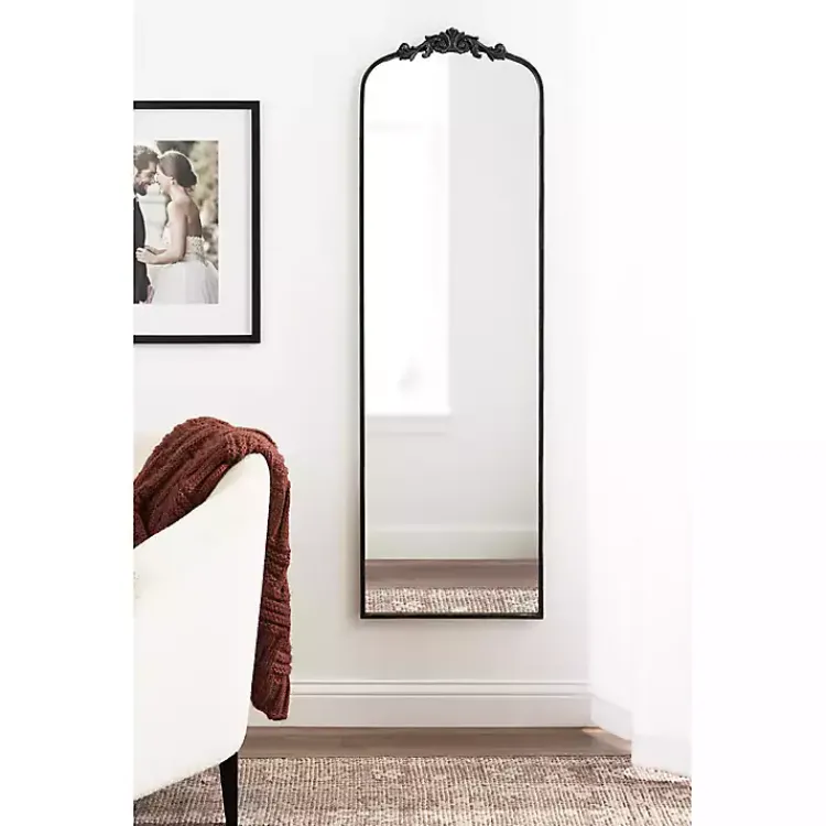 Kirklands Home Black Arch Ornate Crown Full Length Wall Mirror