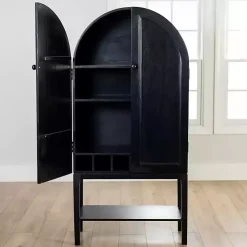 Kirklands Home Black Arch Wood Bar Cabinet Outlet