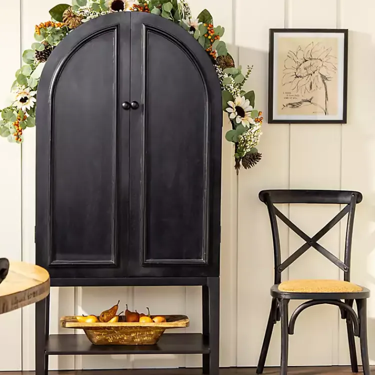Kirklands Home Black Arch Wood Bar Cabinet Outlet