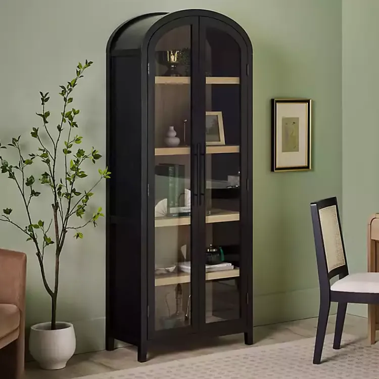 Kirklands Home Arched Glass Doors Chantelle Bookcase Black Hot