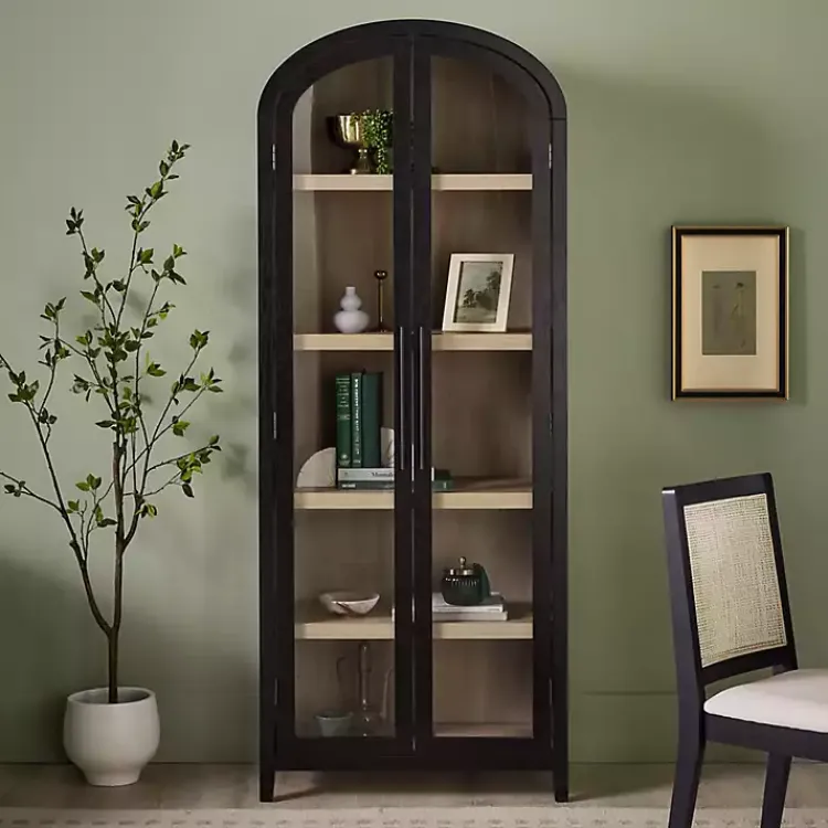 Kirklands Home Arched Glass Doors Chantelle Bookcase Black Hot
