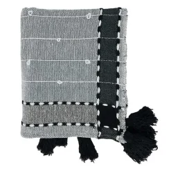 Blankets & Throws>Kirklands Home Black Banded Tassel Edge Throw