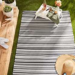 Kirklands Home Black Barcode Stripe Outdoor Area Rug, 4x6 Clearance