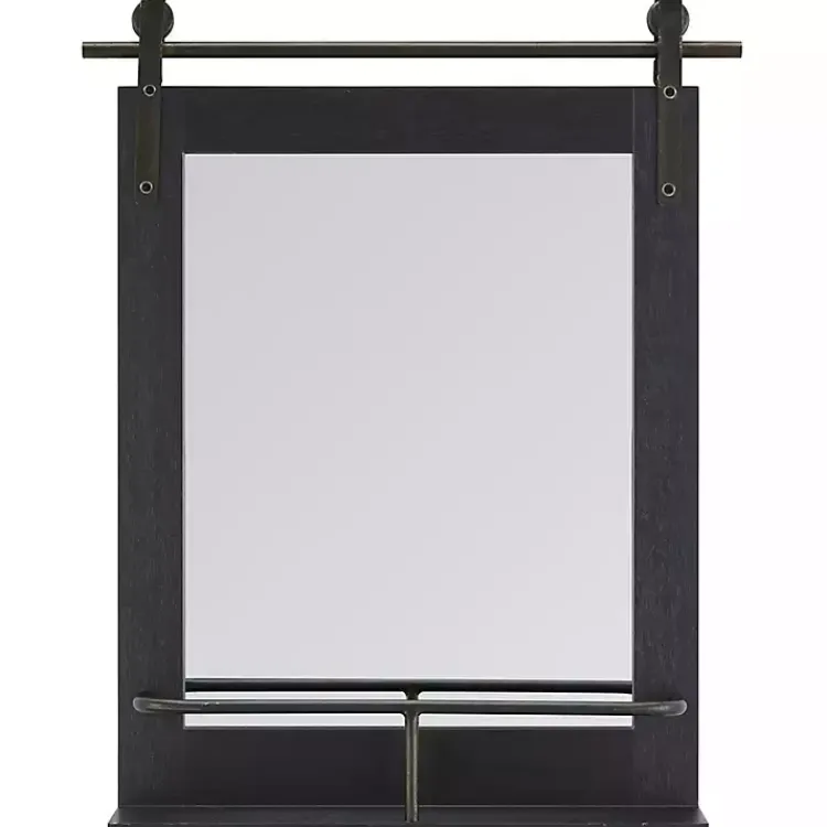 Kirklands Home Barn Door Wall Mirror with Shelf Black