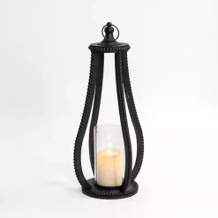 Lanterns>Kirklands Home Beaded Fieldstone Lantern, 28.5 in. Black