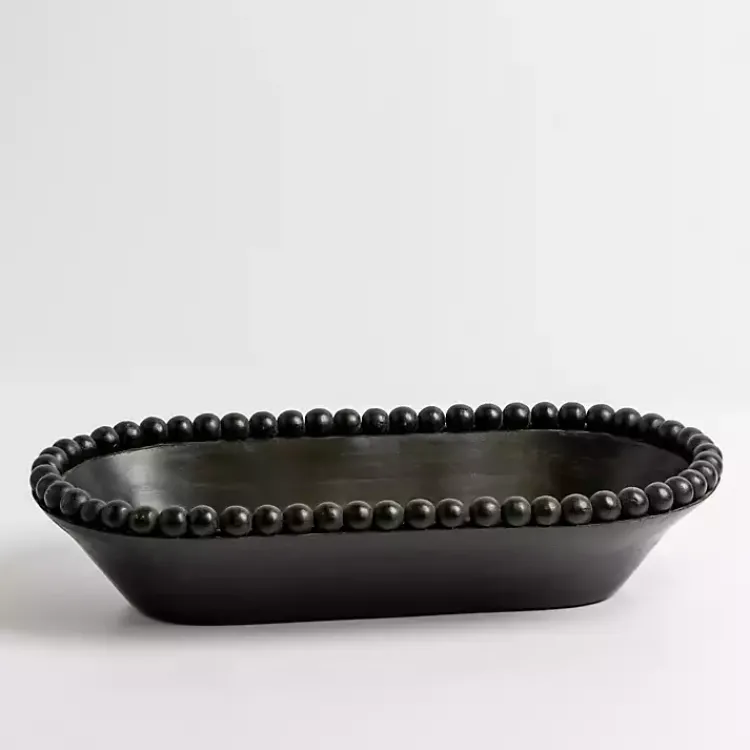 Decorative Bowls & Jars>Kirklands Home Beaded Wood Dough Bowl Black