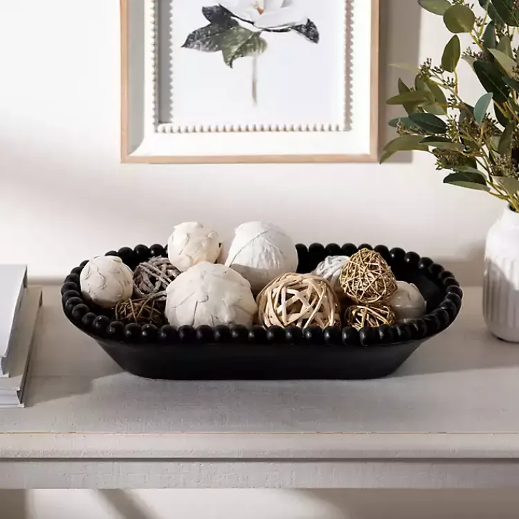 Decorative Bowls & Jars>Kirklands Home Beaded Wood Dough Bowl Black