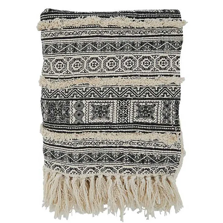 Blankets & Throws>Kirklands Home Black Beige Block Print Throw Blanket