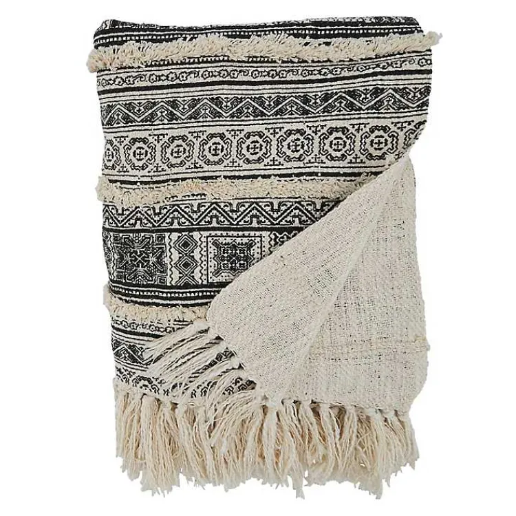 Blankets & Throws>Kirklands Home Black Beige Block Print Throw Blanket