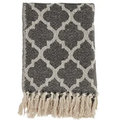 Blankets & Throws>Kirklands Home Black Beige Fringe Geometric Throw Blanket