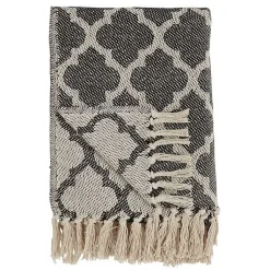 Blankets & Throws>Kirklands Home Black Beige Fringe Geometric Throw Blanket