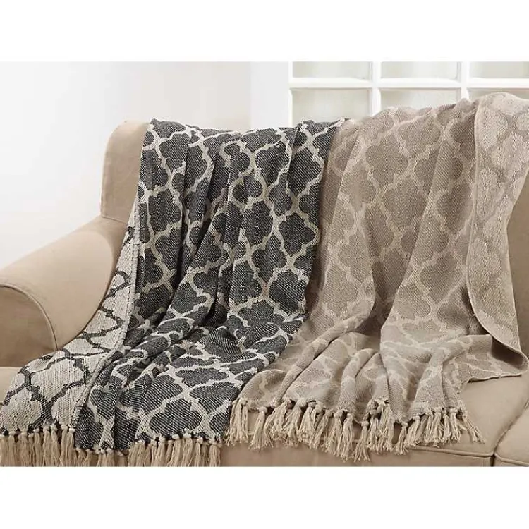 Blankets & Throws>Kirklands Home Black Beige Fringe Geometric Throw Blanket