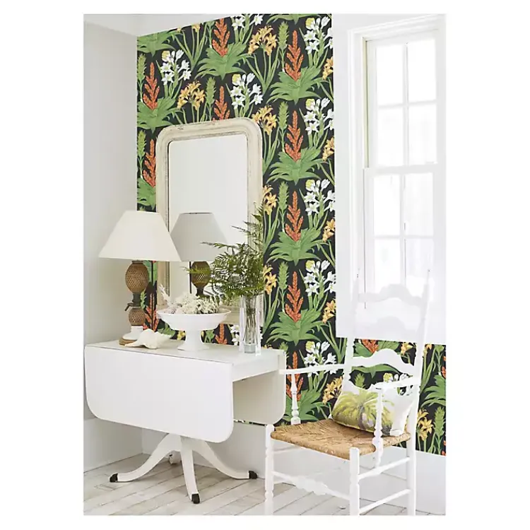 Kirklands Home Botanical Villa Peel & Stick Wallpaper Black Outlet