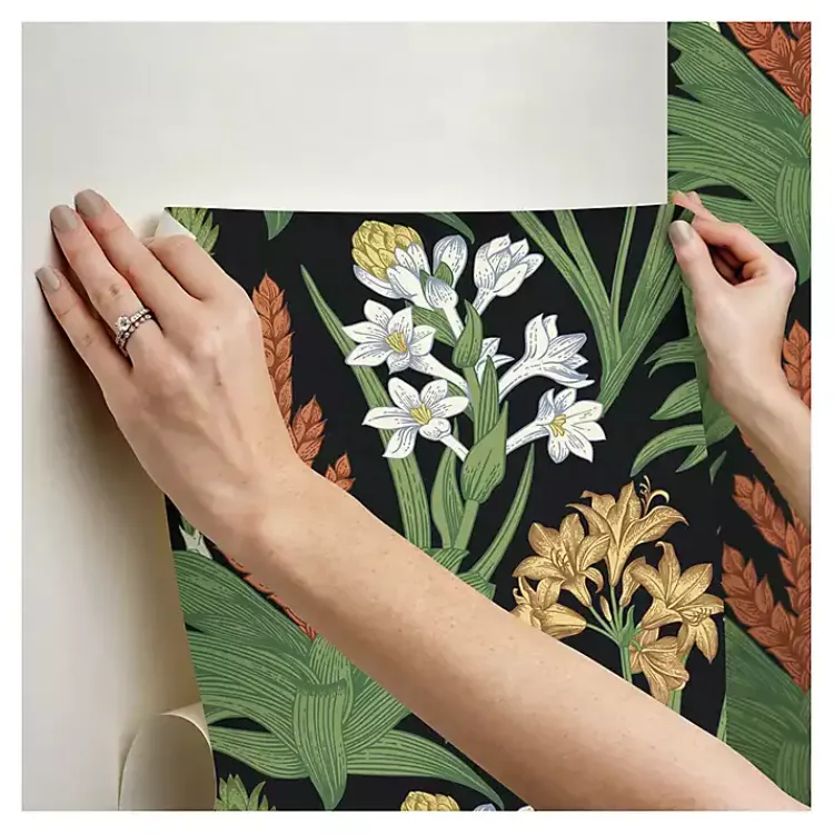 Kirklands Home Botanical Villa Peel & Stick Wallpaper Black Outlet