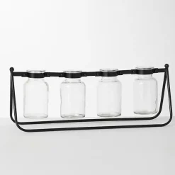 Vases>Kirklands Home 4-Bottle Runner Vase Black