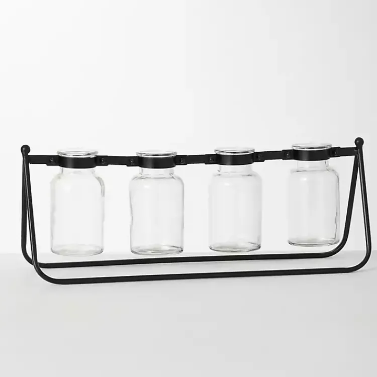 Vases>Kirklands Home 4-Bottle Runner Vase Black