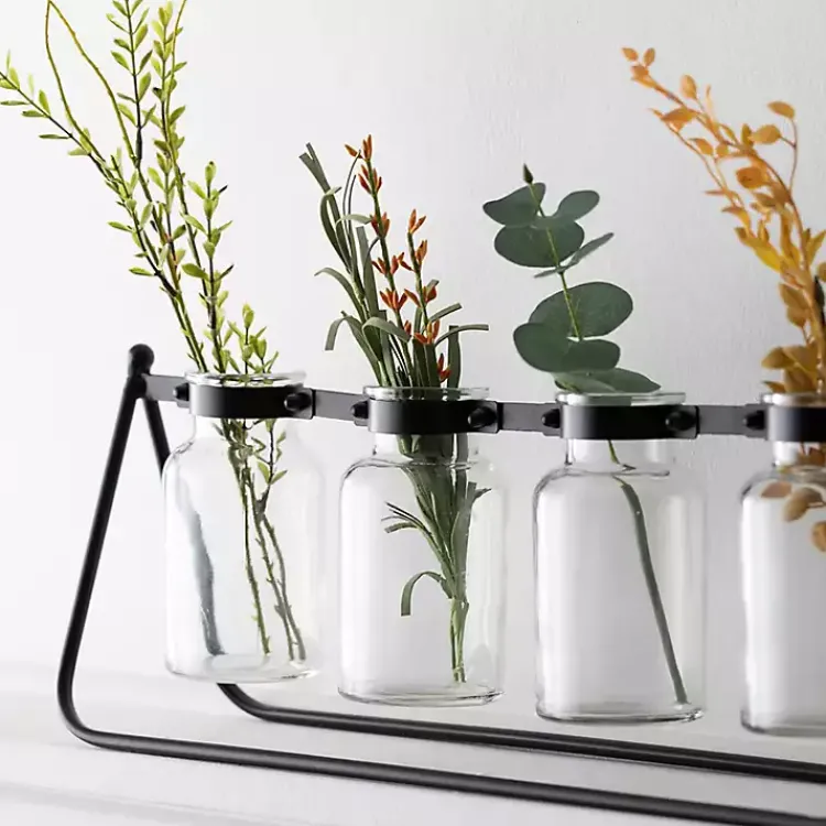 Vases>Kirklands Home 4-Bottle Runner Vase Black