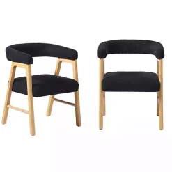 Kirklands Home Boucle Curved Ezra Dining Chairs, Set of 2 Black Clearance