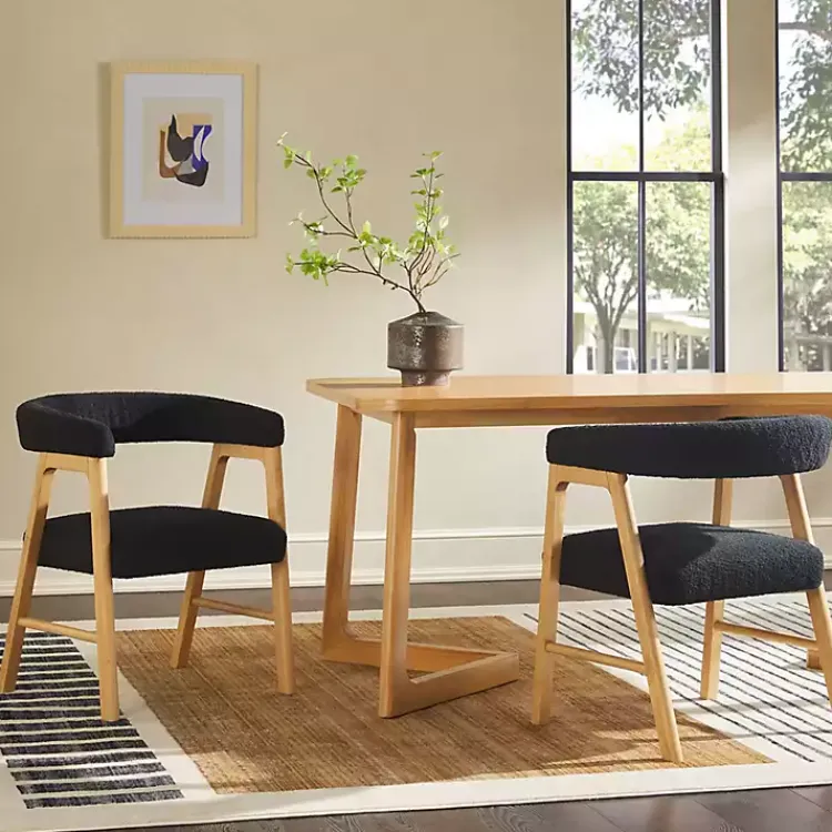 Kirklands Home Boucle Curved Ezra Dining Chairs, Set of 2 Black Clearance
