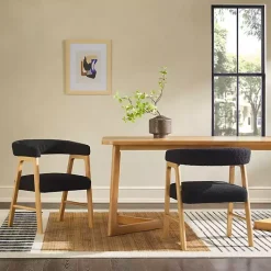 Kirklands Home Boucle Curved Ezra Dining Chairs, Set of 2 Black Clearance