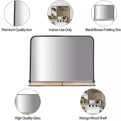 Kirklands Home Black Brown Metal Shelf Horizontal Wall Mirror