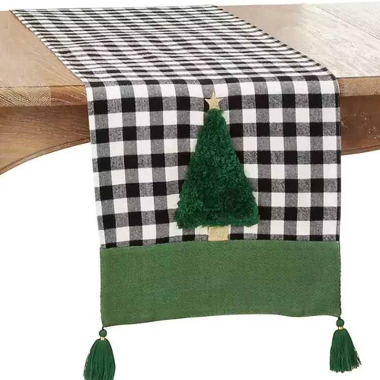 Kirklands Home Black Buffalo Check Christmas Tree Table Runner New