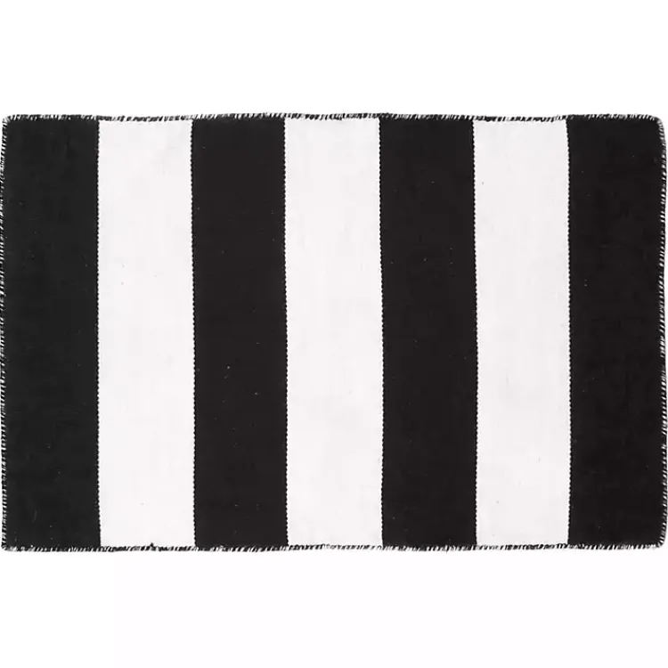 Kirklands Home Black Cabana Stripe Indoor/Outdoor Scatter Rug Hot