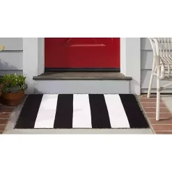 Kirklands Home Black Cabana Stripe Indoor/Outdoor Scatter Rug Hot
