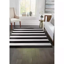 Kirklands Home Black Cabana Stripe Indoor/Outdoor Area Rug, 8x11 Discount